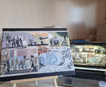 Oil paint on canvas of the loading screen of kino der toten