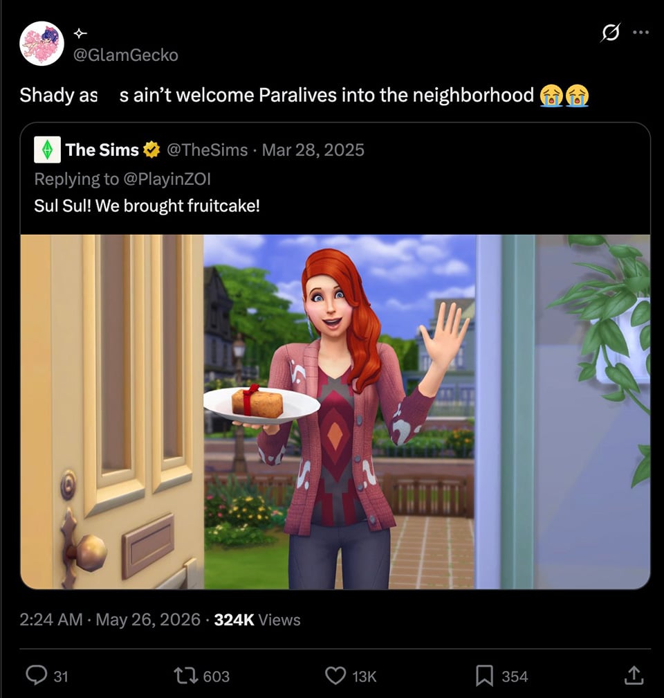 The Sims Team Congratulated Paralives On Game Release...And Then Quickly Removed The Post 1 sims cnesor tweet 1