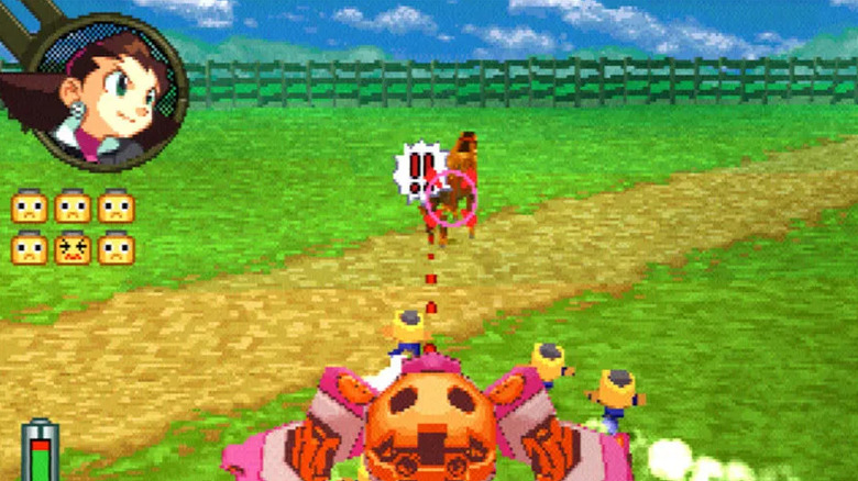 Tron Bonne targets an enemy from her mech suit in 