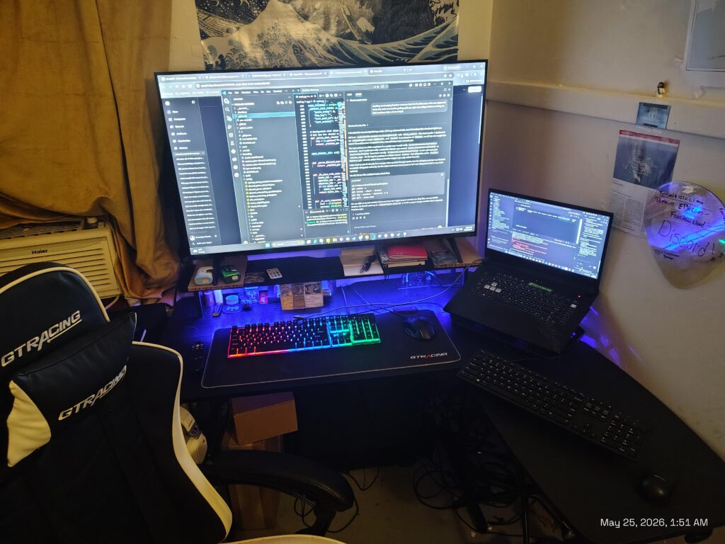This is my budget battle station. I thought I would regret getting this big of a flat screen for my main monitor, but it’s actually perfect for my current setup! This is my budget battle station. I thought I would regret getting this big of a flat screen for my main monitor, but it's actually perfect for my current setup!