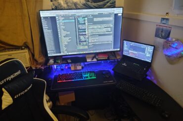 This is my budget battle station. I thought I would regret getting this big of a flat screen for my main monitor, but it's actually perfect for my current setup!
