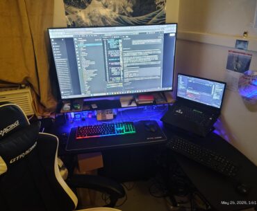 This is my budget battle station. I thought I would regret getting this big of a flat screen for my main monitor, but it's actually perfect for my current setup!