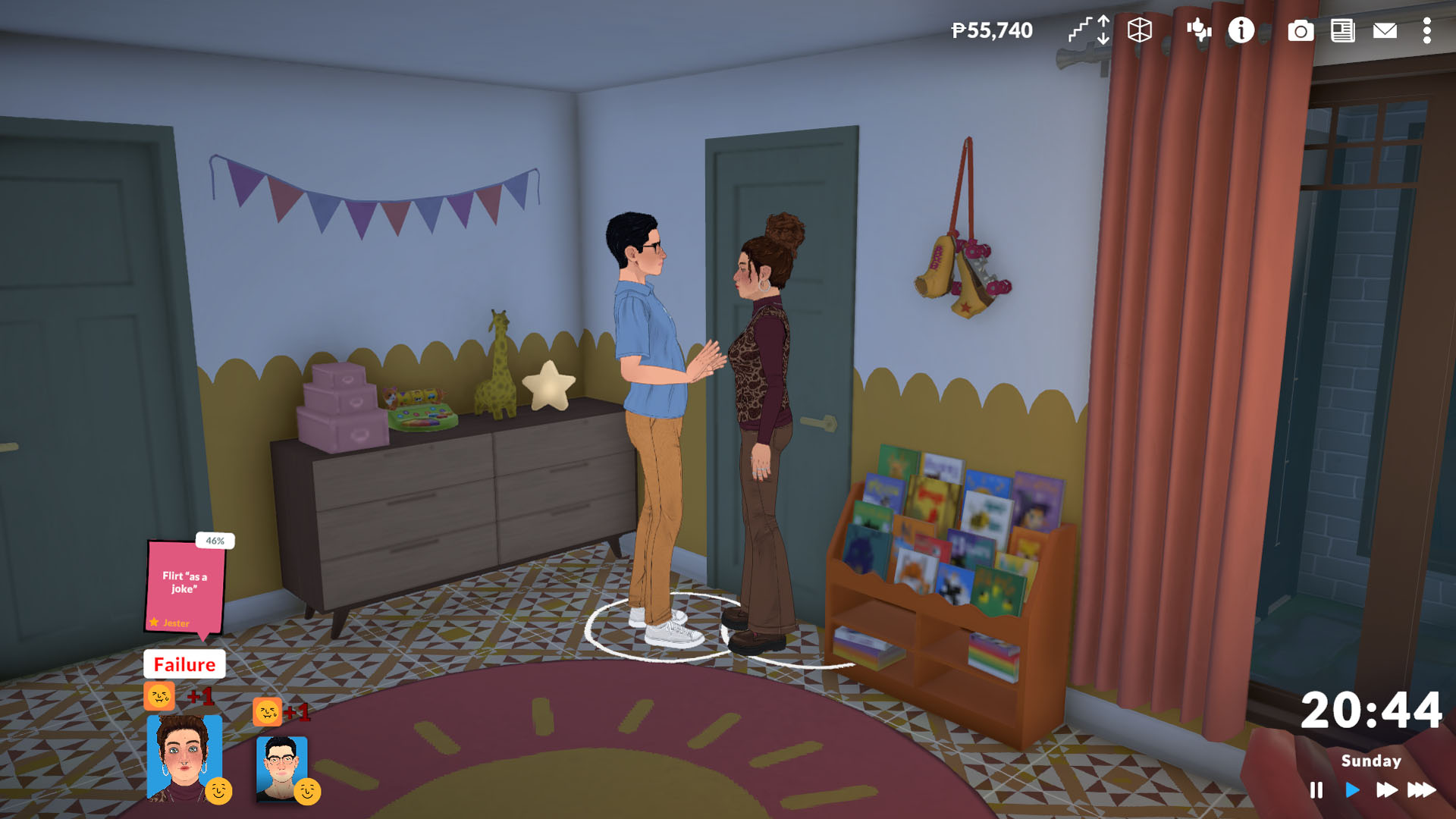 Two characters talk in a room in Paralives