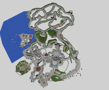 A top-down view of the original Crazy Taxi map.