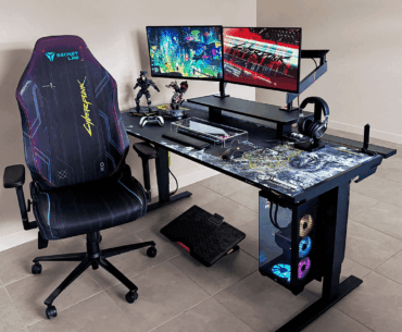 Minimalist Cyberpunk gaming desk