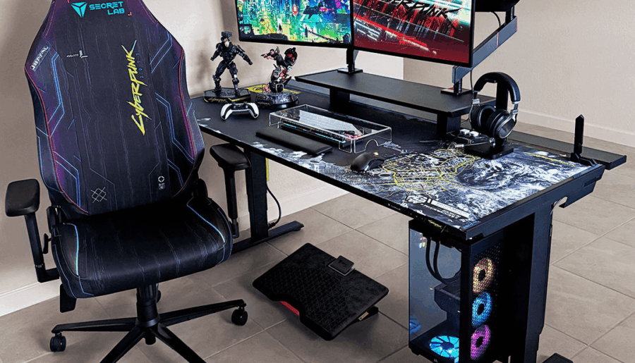 Minimalist Cyberpunk gaming desk