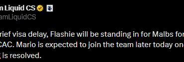 [Team Liquid] Due to Visa delay Malbs will miss the first match of CAC