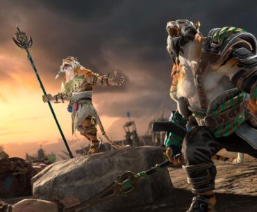 A tiger warrior clawspeaker and a sawai both roar into the air