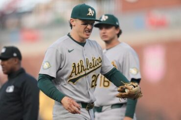 Athletics' Zack Gelof loses hit streak at 24 games after getting spiked on his right hand