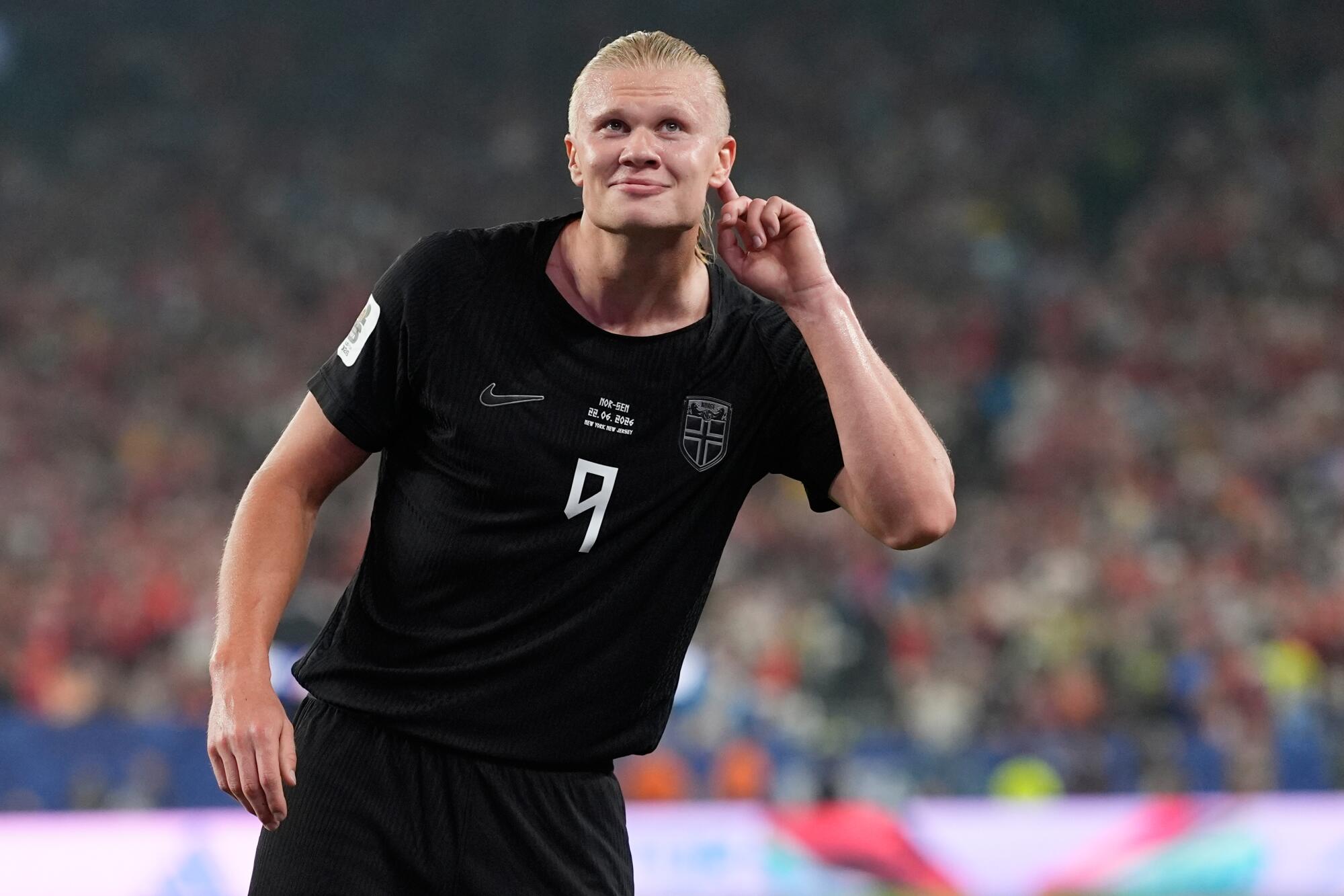 Norway's Erling Haaland celebrates after scoring against Senegal at the World Cup on June 22.