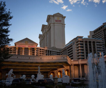 The fountains at Caesars Palace hotel-casino along the Las Vegas Strip, Thursday, April 30, 202 ...