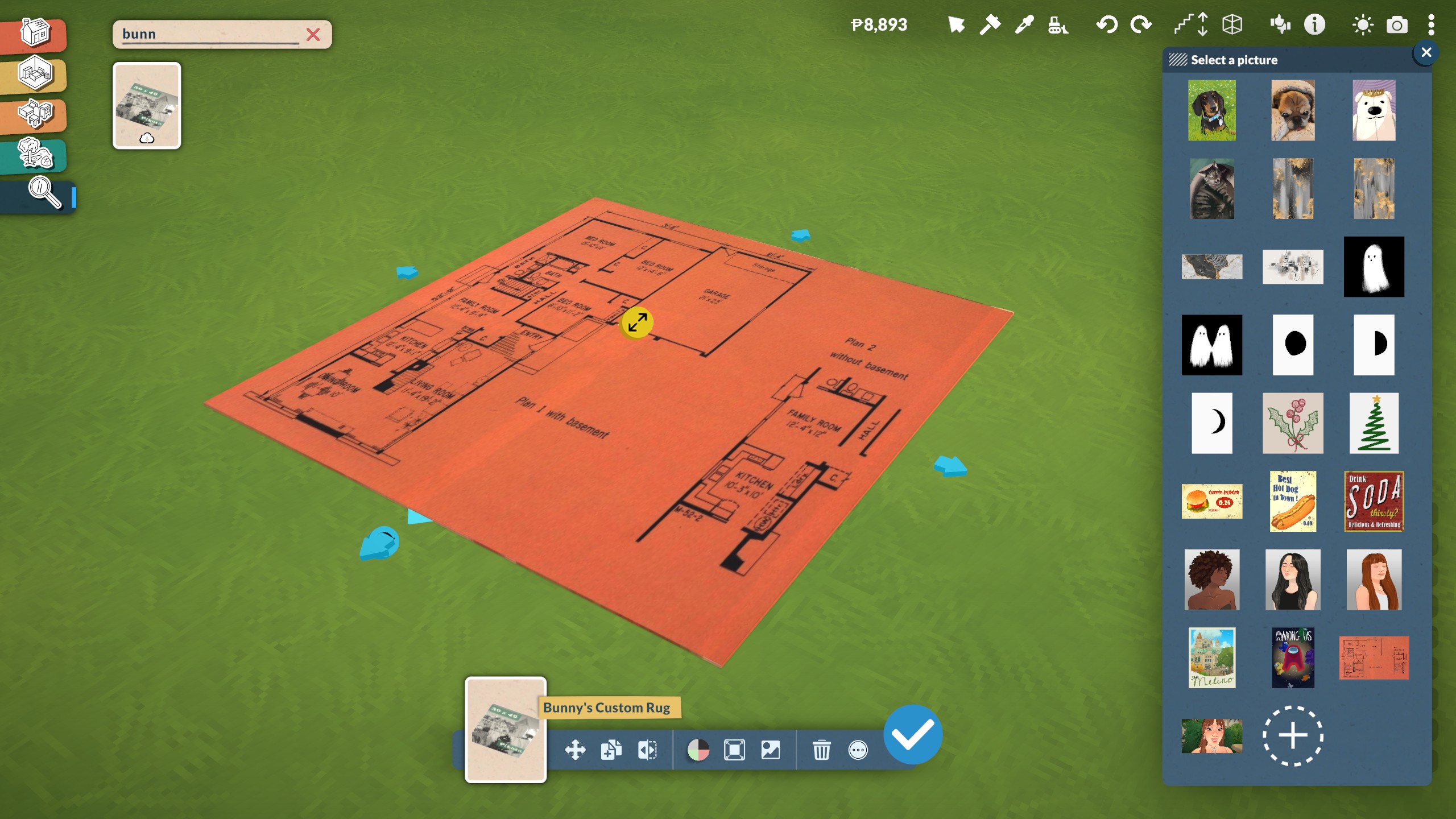 Paralives - A modded custom rug using an image of a house blueprint