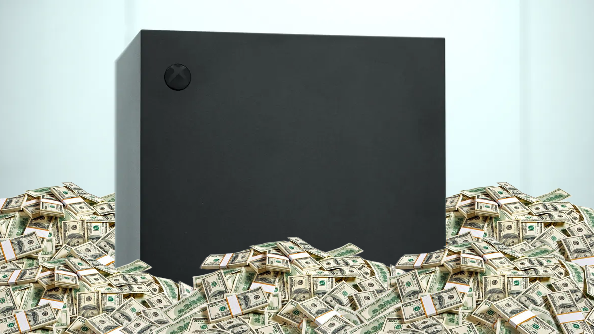 Xbox Series X surrounded by cash money