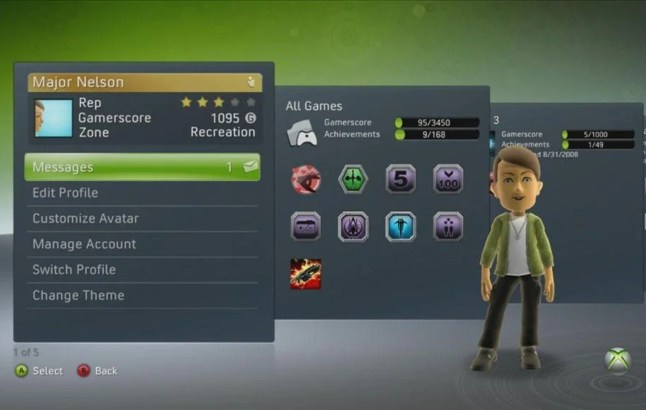 Xbox 360 dashboard with avatars