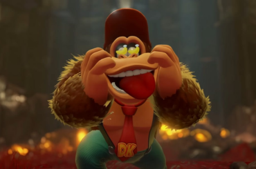 In Donkey Kong Bananza, Donkey Kong salivates while thinking about bananas. His eyes gleam with banana icons.