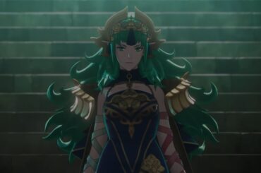 Sothis walking down a long flight of stairs in Fire Emblem: Fortune's Weave