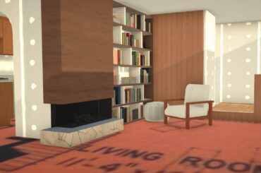 Paralives - an unfinished living room built on top of the image of a blueprint