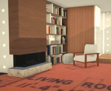 Paralives - an unfinished living room built on top of the image of a blueprint