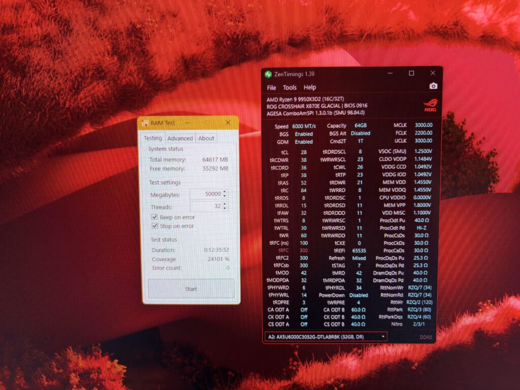 RAM: DDR5, 64GB, Dual Rank, 6000MHz CPU: 9950x3D2