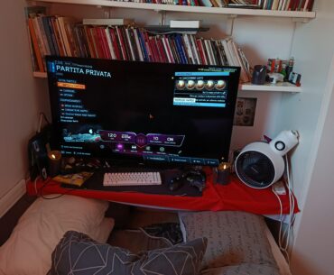 Bed turned in battlestation with some pillows