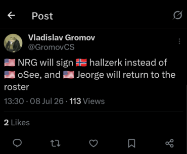 NRG will reportedly sign hallzerk for oSee and bring Jeorge back into the active roster.