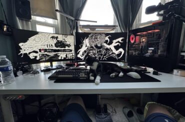 My expensive cat bed battlestation (see description for more pics)