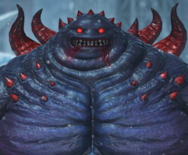 Chort, the Clyteum dungeon boss. He's a tall, round purple and red creature with red eyes.