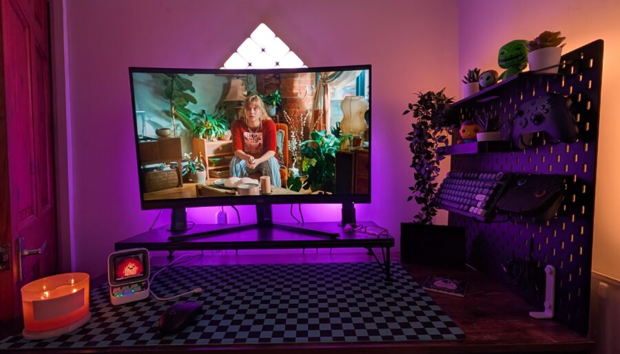 Just finished a set up upgrade with monitor riser and pegboard…thoughts?