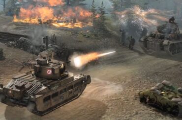 Company of Heroes 3: Final Stand trailer still - British tank firing at German tank