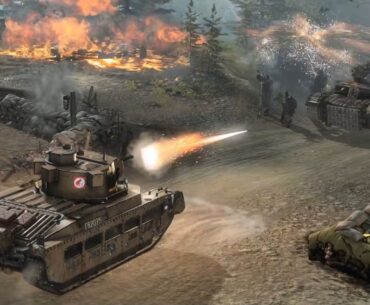 Company of Heroes 3: Final Stand trailer still - British tank firing at German tank