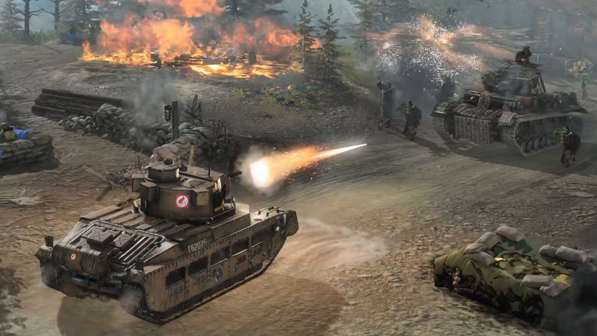 The new Company of Heroes is a wave-based defense game that throws prospective generals straight into the action Company of Heroes 3: Final Stand trailer still - British tank firing at German tank