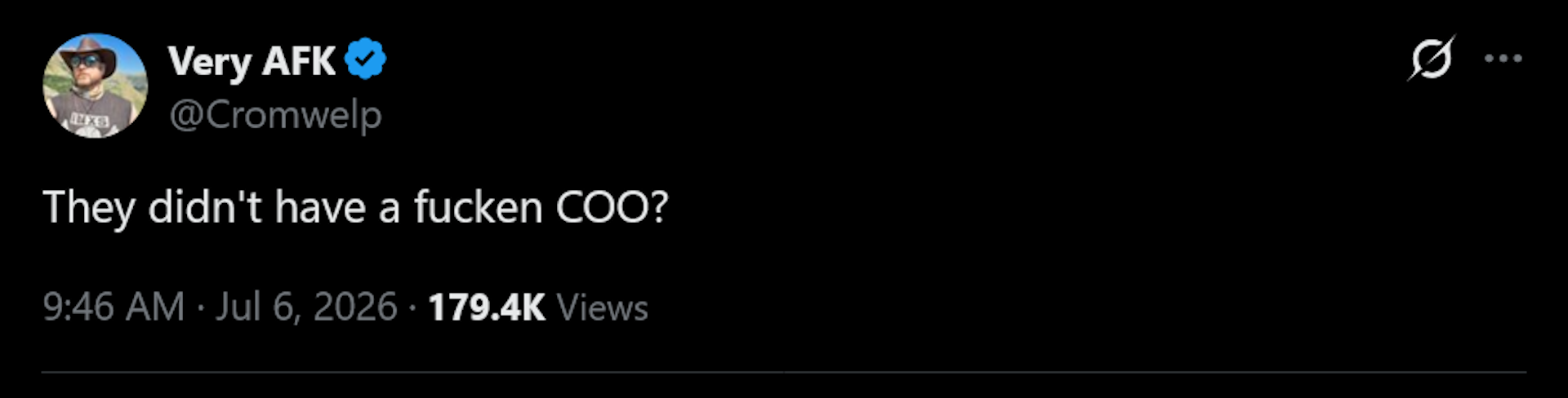 Michael Douse tweet: They didn't have a fucken COO?