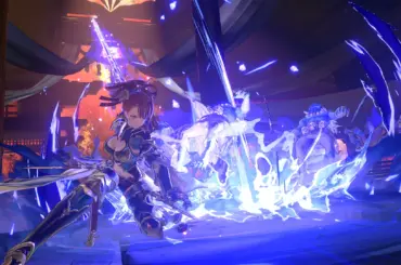 Granblue Fantasy: Relink - Endless Ragnarok screenshot of a woman unleashing a flashy sliding sword attack.