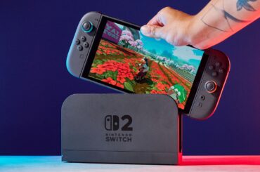 A Nintendo Switch 2 photographed under RGB lighting