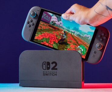 A Nintendo Switch 2 photographed under RGB lighting