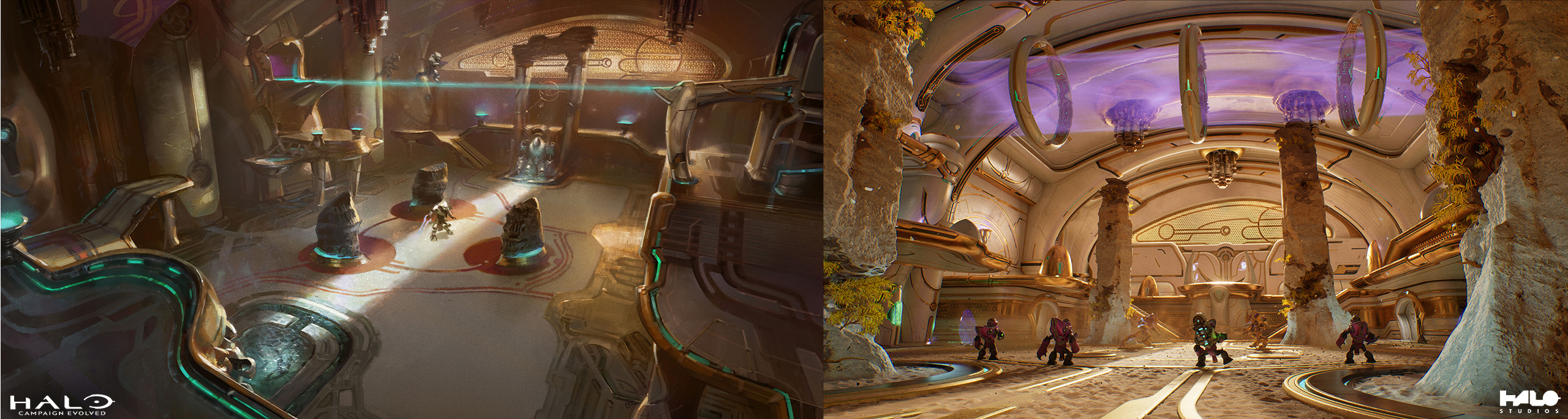 A side-by-side comparison of concept art and its in-game realization in the new missions of Operation: METEORITE.