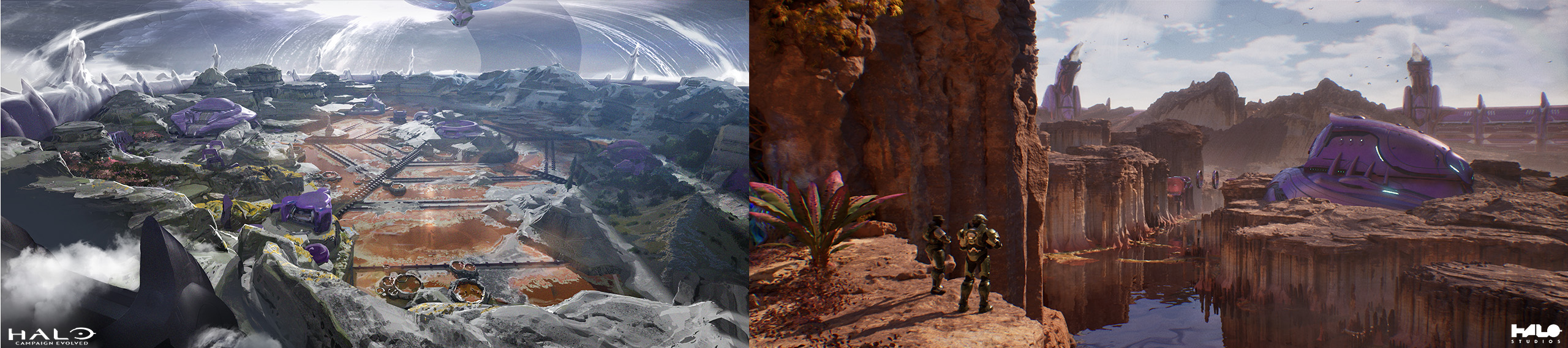 A side-by-side comparison of concept art and its in-game realization in the new missions of Operation: METEORITE.