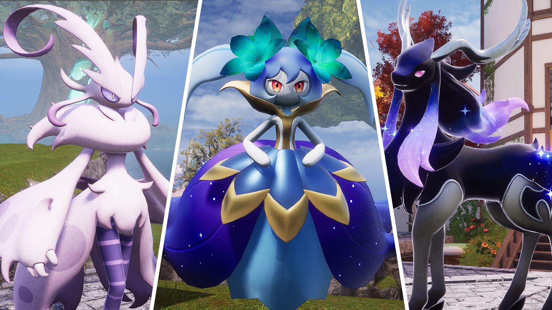 The best Palworld Pals in 1.0 Palworld - The pals Celesdir Noct, Lyleen Noct, and Silvance