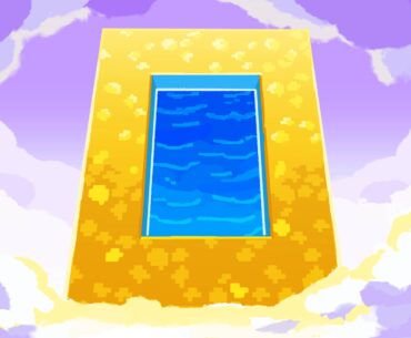 Illustrated golden GlowStone portal floating among purple clouds, with a glowing blue center suggesting a magical gateway in the sky.