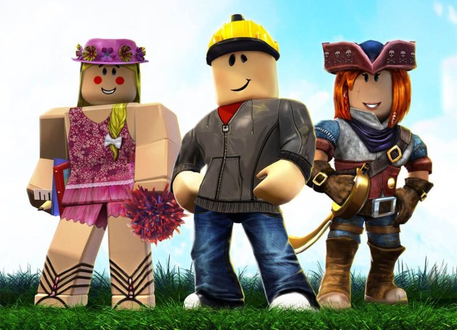 Roblox characters standing and smiling