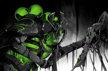Orikan the Diviner, a necron, holds another necron's severed head