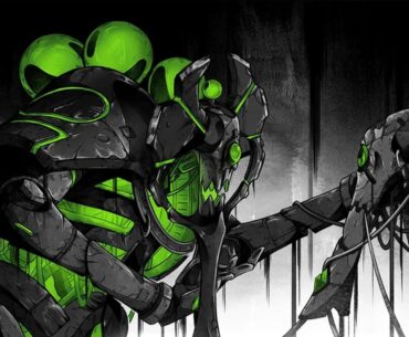 Orikan the Diviner, a necron, holds another necron's severed head