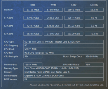 Overclocking 4x8GB Samsung B-Die on intel platform (14600KF + Gigabyte B760M gaming xddr4 gen5) - Hitting the 54°C thermal wall in TM5