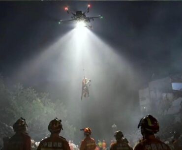 Flood victims in China being rescued by drone at night