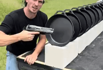 How many cast iron skillets to stop a bullet?