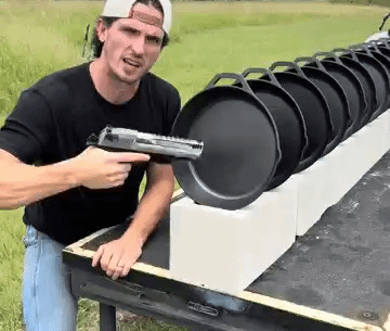 How many cast iron skillets to stop a bullet?