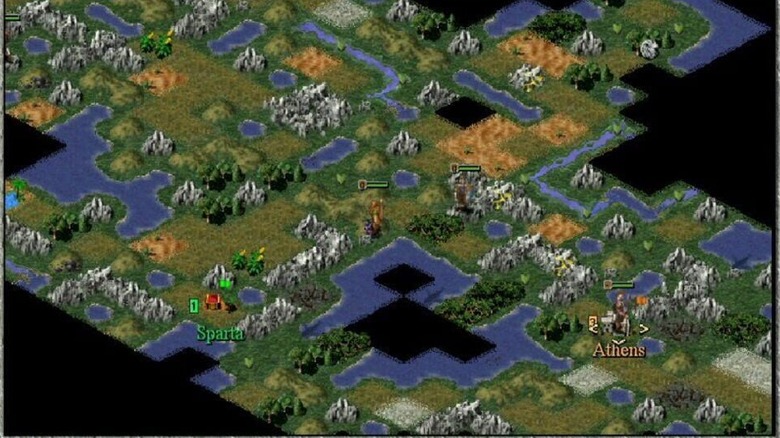 Units from Sparta and Athens approach each other on a mountainous map in 