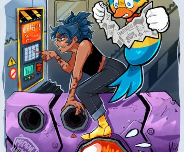 My OC and her AI companion doing some tech support