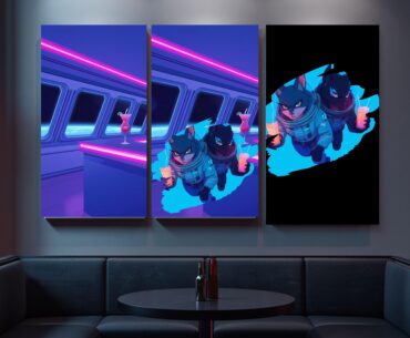 "Just finished this 3-piece Cyberpunk Wolves canvas set for my shop. What do you guys think of the neon aesthetic?"