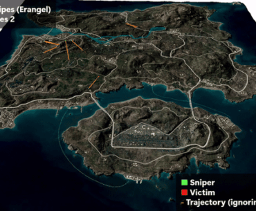 3D telemetry views of the longest snipes on Erangel from PGS 4 - 6